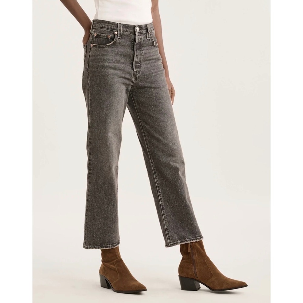Levi's Ribcage Straight Ankle Jeans Gray Charcoal High Rise W29 L27 Indie